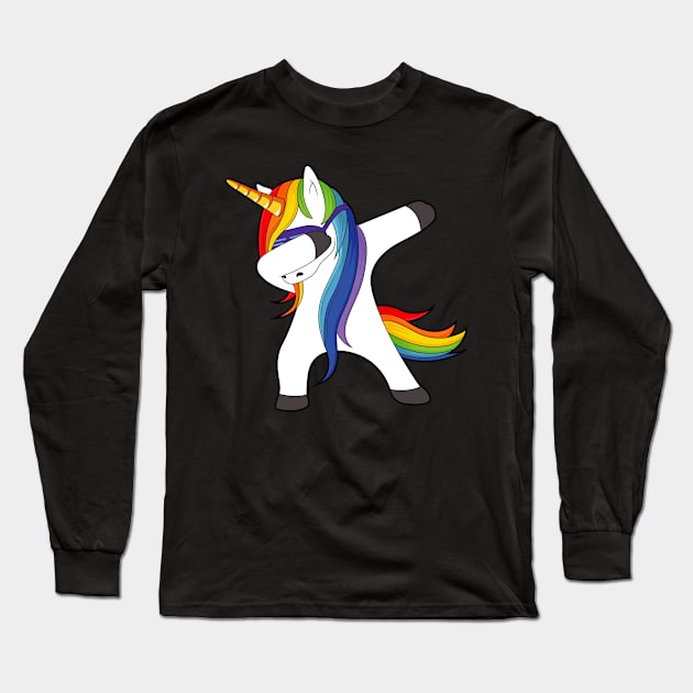 Dabbing Unicorn Long Sleeve T-Shirt by amitsurti